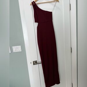 Lulu's One-Shoulder Wine Maxi Dress